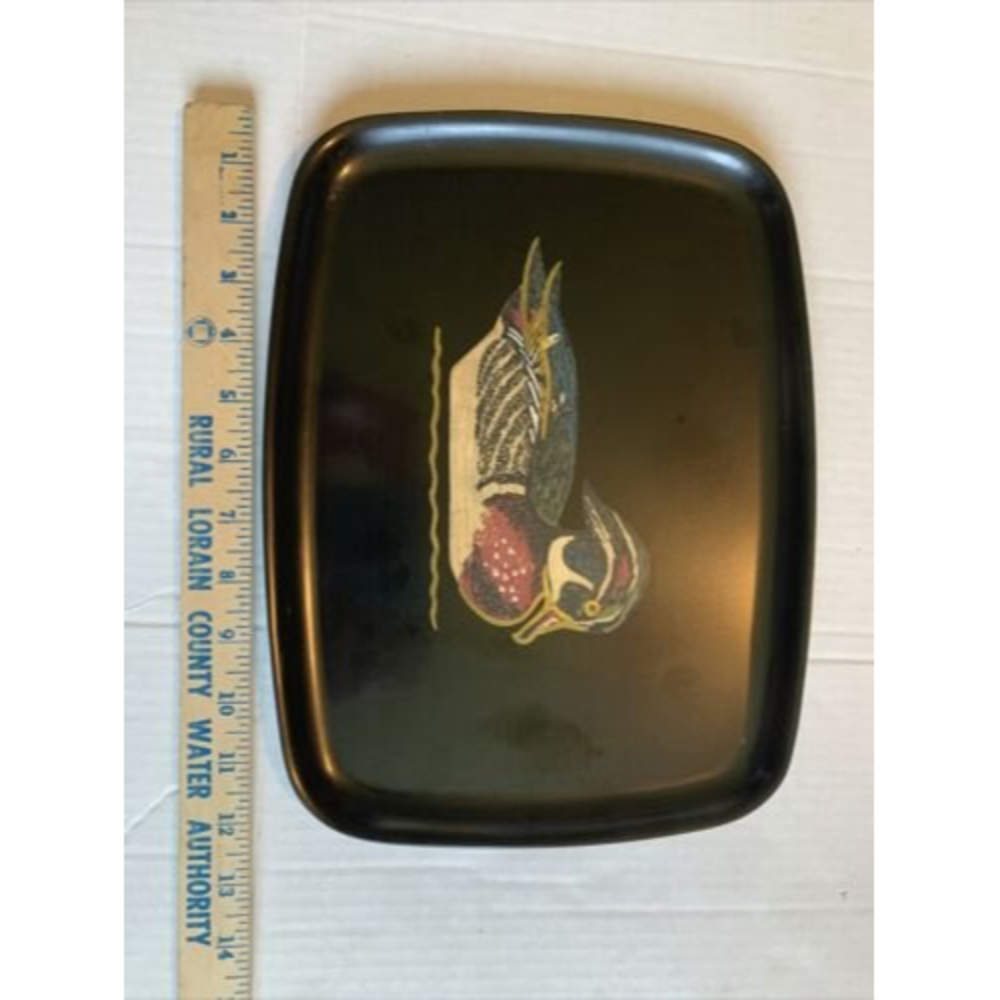 Vtg Couroc Wood Duck Large Decorative Tray 12.5” Mid Century Inlaid Brass Resin
